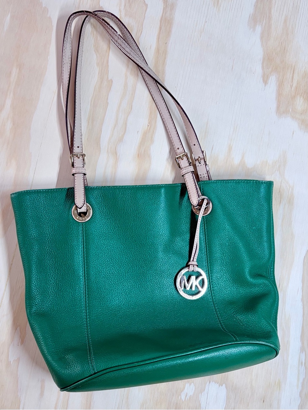 MICHAEL Michael Kors Jet Set Emerald Green Pebbled Leather Tote